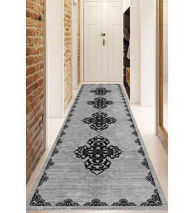 Dijital Baskılı Kaymaz Taban Yıkanabilir Modern Yolluk Ve Koridor Halısı NDU-SD-1086 (Siyah)