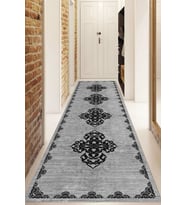 Dijital Baskılı Kaymaz Taban Yıkanabilir Modern Yolluk Ve Koridor Halısı NDU-SD-1086 (Siyah)