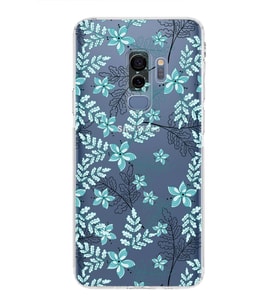Samsung Galaxy S9 Plus  Kamera Korumalı Kapak Floral Su Yeşili Tasarımlı  Şeffaf Kılıf