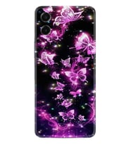 Samsung Galaxy A07 (SM-A075F) Kılıf Boutique Baskılı Resimli Pembe Neon Kelebekler Pcode -100