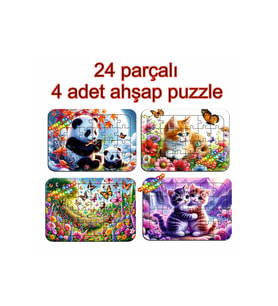 Çocuklar İçin Eğitici ve Öğretici Ahşap Renkli Puzzle 4lü Set 11