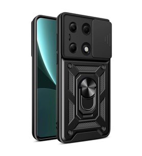 Xiaomi Poco M6 Pro 4g Kılıf Pars Lens Yüzüklü Silikon - Siyah