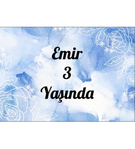 mavi çiçekli doğum günü afişi 35X50 cm
