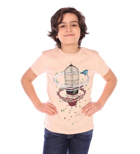 Toontoy Erkek Çocuk Kafes Baskılı Tişört (Bej)