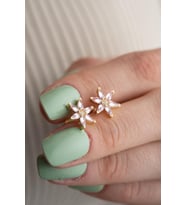 925 Ayar Gümüş Gold Kaplama Pembe Zirkon Taşlı Lotus Çiçeği Küpe