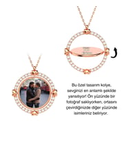 İsimli Fotoğraflı Dönen Çerçeve Rose Gümüş Kolye