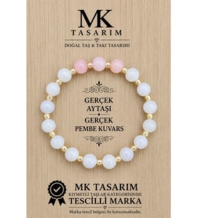 GERÇEK AYTAŞI GERÇEK PEMBE KUVARS BİLEKLİK MK.7000.834- RAHATLIK-DİNGİNLİK-ENERJİ- STRES BİLEKLİĞİ
