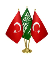 Masa Üstü Suudi Arabistan Bayrağı Türk Bayrağı Üçlü Pirinç Direk Masa Bayrak Seti