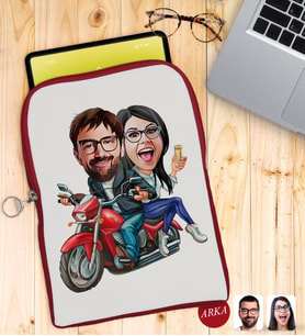 BK Gift Kişiye Özel Sevgililer Karikatürlü Taşınabilir Koruyucu Tablet Kılıfı & Organizer Çanta - Kırmızı-97