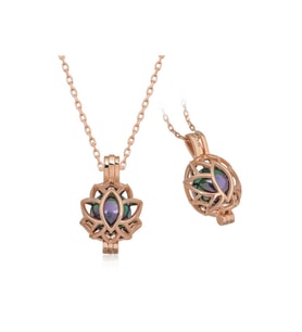 925 Ayar Gümüş Rose Kafesli Lotus Kadın Kolye