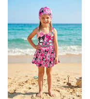 Cg Kids Kuromi Kız Çocuk UV Korumalı Volanlı Mayo ve Bone Havuz Deniz Takımı