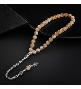 Sitrin Doğal Taş 8mm Gümüş Tesbih (Çok Renkli)