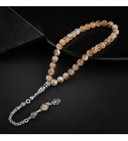 Sitrin Doğal Taş 8mm Gümüş Tesbih (Çok Renkli)