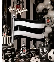 1903 Siyah Beyaz Bayrak Folyo Balon 71x50 CM Taraftar Parti Dekorasyonu
