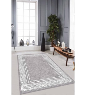 Gri Çerçeveli Kaymaz Tabanlı Makinede Yıkanabilir Halı RV041 - 100 x 160 cm