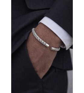Unisex Gümüş Renk Örgü Dokulu Açık Form Çelik Bileklik