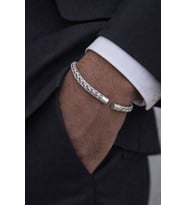 Unisex Gümüş Renk Örgü Dokulu Açık Form Çelik Bileklik