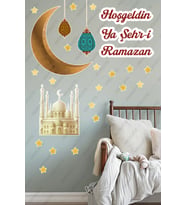 Hoşgeldin Ya Şehr-i Ramazan Cami Hilal Ramazan Ayı Temalı Sticker Seti Cam Duvar Süsleri Çocuk Odası