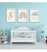 3'lü Ahşap Lamine Çerçeveli Mdf Kız Bebek Odası Unicorn Tablo (Beyaz)