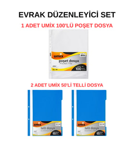 Evrak Düzenleyici Set  2 Adet Telli Dosya + 100’lü Poşet Dosya  Okul & Ofis