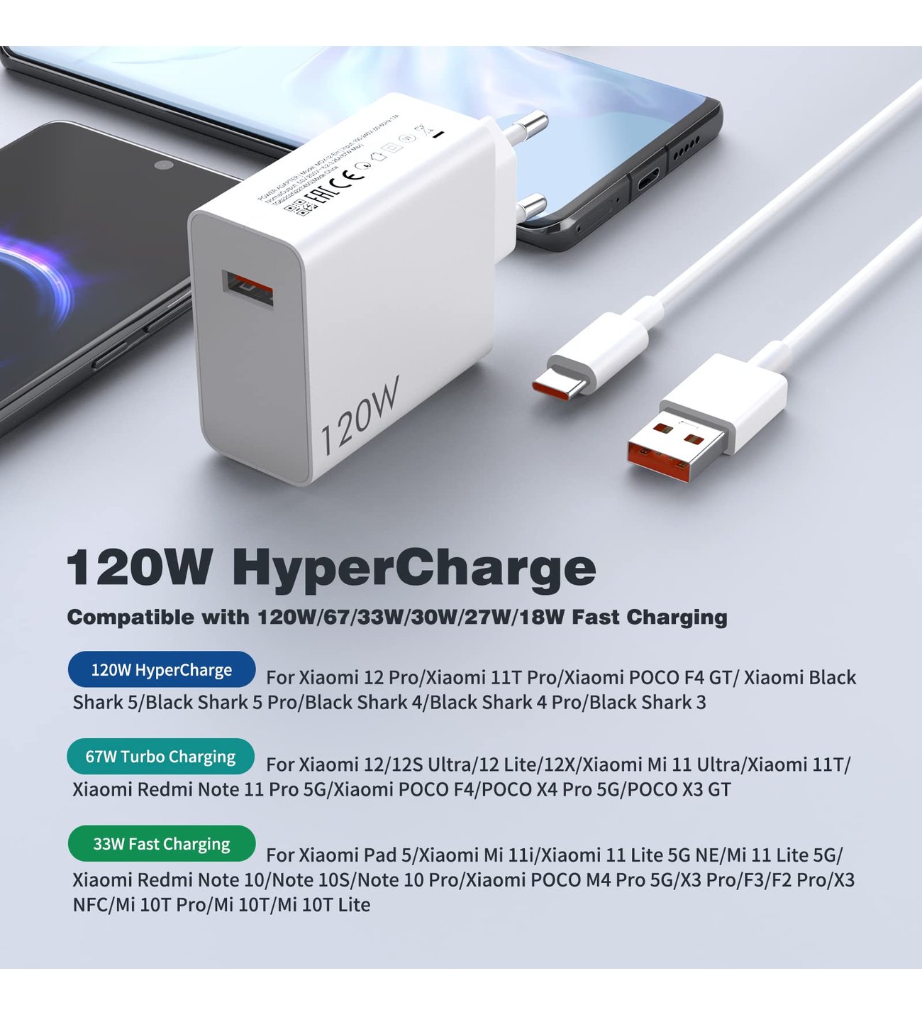 Xiaomi 120W Mı11t Pro Mı 10 Ultra Turbo Hızlı Şarj Aleti Type-C