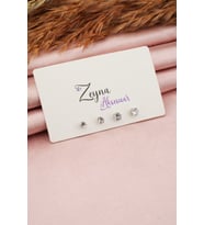 Kadın 2 Boy Zirkon Yuvarlak Taşlı 4'lü Küpe Seti