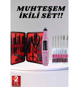 Elektrikli Manikür Pedikür Seti İkili Set 17 Parça Tırnak Bakımı Nasır Temizleme Tırnak Şekillendirme