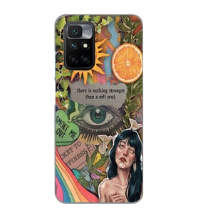 Redmi 10 2022 Uyumlu Vintage Kolaj Desenli Şeffaf Telefon Kılıfı