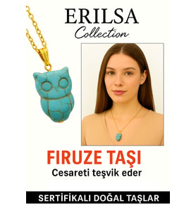 Sertifikalı Gold Baykuş Model Firuze Turkuaz Taşı Kolye Korur (Çok Renkli)