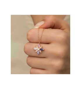 925 Ayar Gümüş Rose Mix Taşlı Umut Çiçeği Kolye