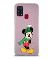 Samsung Galaxy M31 Soft Premier Kapak Mickey Mouse-G Tasarımlı Silikon Kılıf - Pudra (Şeffaf)