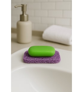 Valerine Life Mor Sabunluk Kaymaz Kıvırcık Lif Dokulu Su Tahliyeli Sabun Altlığı 7x11cm 3 Adet