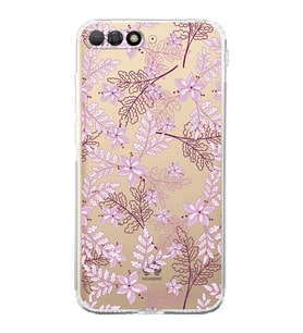 PrintiFy Huawei Y6 2018 Uyumlu Kamera Korumalı Floral Pudra Tasarımlı Şeffaf Silikon Kılıf