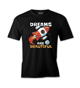 Dreams are Beautiful Space Rocket for Kids Siyah Erkek Tshirt