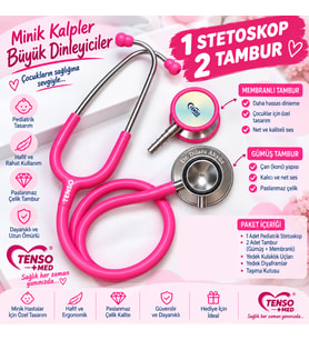 Pediatrik Çocuk Stetoskop I Yetişkin Stetoskopu I Çift Tamburlu Kişiye Özel İsim Yazılı Steteskop I Pembe Stetoskop