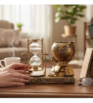 Dekoratif Dünya Küresi ve Kum Saatli Kalemlik – Vintage Masaüstü Organizer
