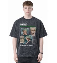 Tasarım Wanted Roronoa Zoro One Piece Anime Baskılı Unisex Oversize Eskitme Yıkamalı Tişört