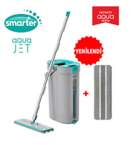 SMARTER Aqua Jet Yedekli Temiz & Kirli Suyu Ayırma Özelliği Tablet Mop Temizlik Seti Paspas (Gri)