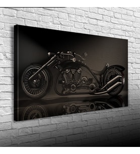Futuristik Siyah Chopper Motosiklet Kanvas Tablo 60 x 120