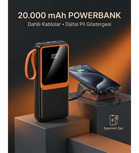 20000 mAh Dijital Ekranlı Powerbank Çoklu Bağlantı Uçlu Taşınabilir Yedek Batarya