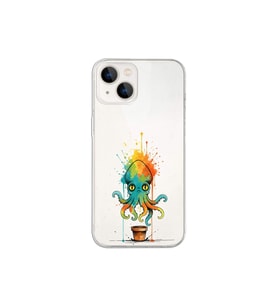 iPhone 14 ile uyumlu Splash ahtapot tasarımlı şeffaf silikon kılıf