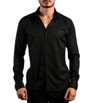 Siyah 8 Drop Ekstra Uzun Kol Dar Kesim Micro Kumaş Kol Düğmeli Slim Fit Erkek Gömlek - 197-6