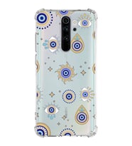PrintiFy Xiaomi Note 8 Pro Uyumlu Nazar Boncuğu 5 Baskılı Şeffaf Köşe Korumalı Antişok Kılıf