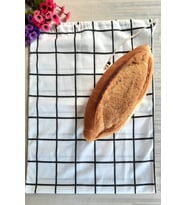Kareli Ekmeklik - 50x40 Keten Kareli İp Büzgülü Ekmeklik - Ekmek Torbası