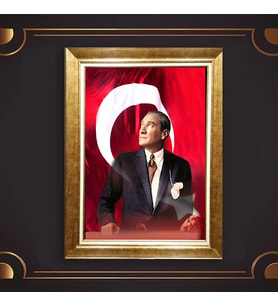 Altın Varaklı Çerçeveli Paspartulu Atatürk Tablo z4875 (Gold)