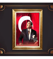 Altın Varaklı Çerçeveli Paspartulu Atatürk Tablo z4875 (Gold)
