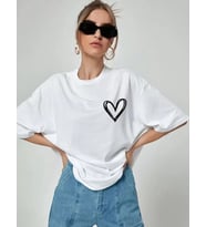 Unisex Baskılı Oversize T-Shirt - Beyaz
