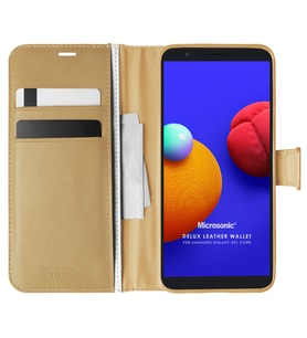 Microsonic Samsung Galaxy A01 Core Kılıf Delux Leather Wallet Gold