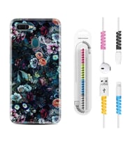 Oppo A5S A15 A16 A54 A55 A73 A74 Kılıf Kablo Koruma Spiral Silikon Great Flowers 1304