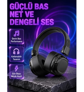 Kablosuz Kulak Üstü Bluetooth Kulaklık Güçlü Bas Ve Katlanabilir Tasarım